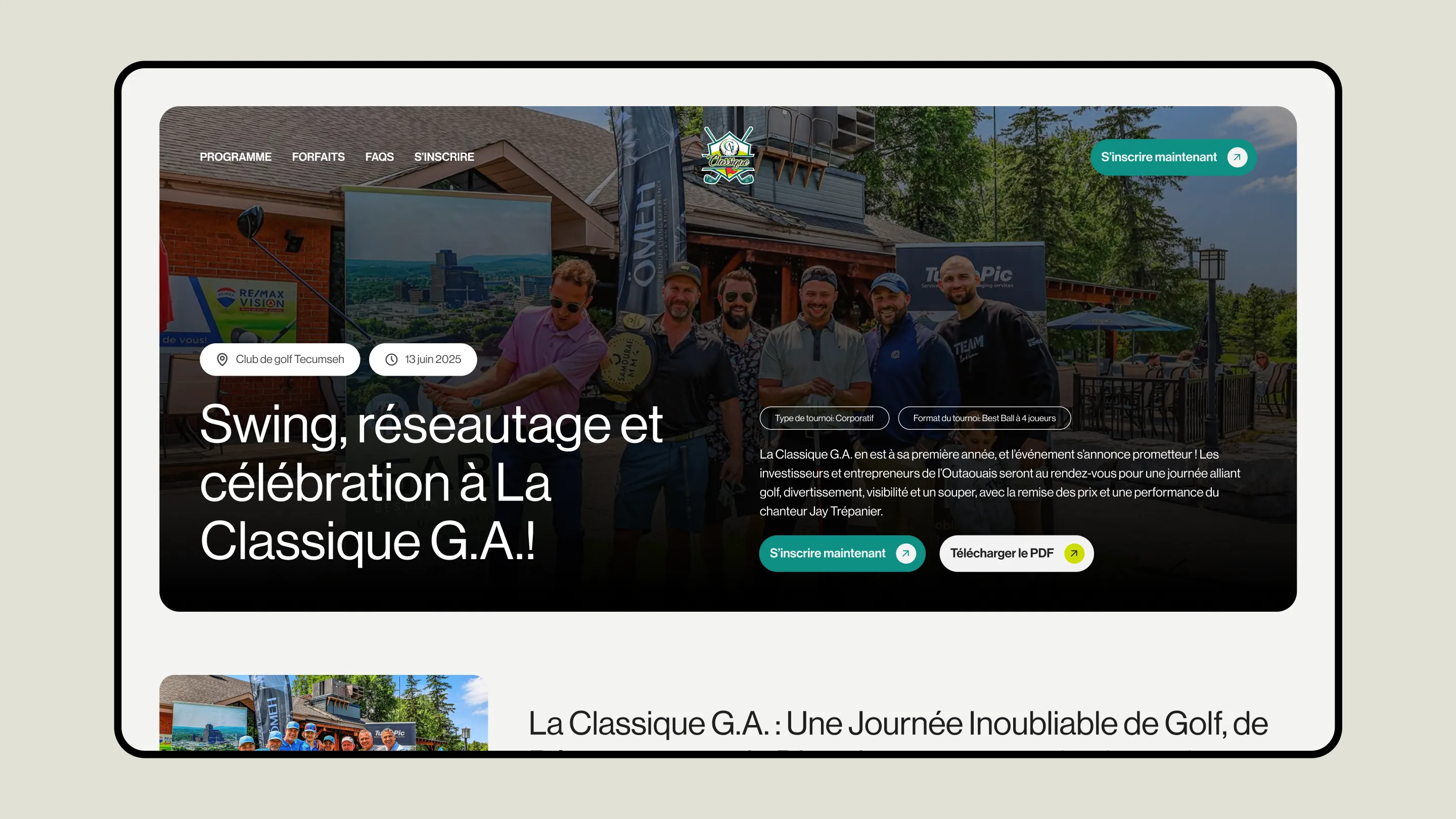 GA Inc Golf Tournament landing page